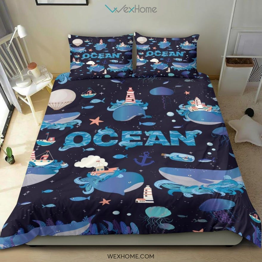 Ocean Dark Bedding - Duvet Cover And Pillowcase Set - Unique Design Amazing Gift