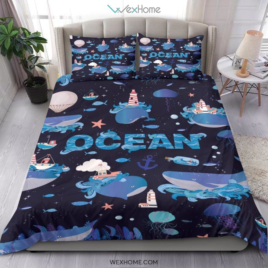 Ocean Dark Bedding - Duvet Cover And Pillowcase Set - Unique Design Amazing Gift