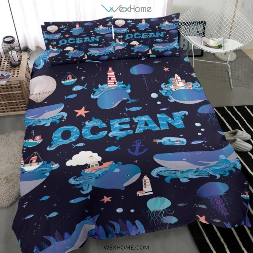 Ocean Dark Bedding - Duvet Cover And Pillowcase Set - Unique Design Amazing Gift
