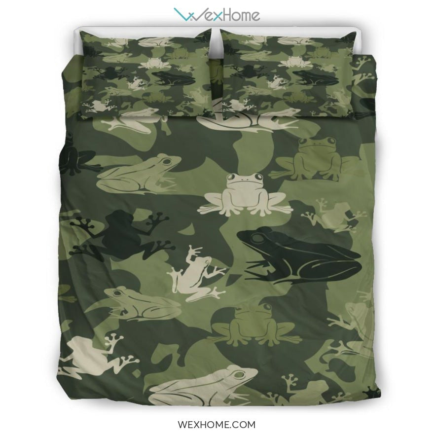 Quilt Camo Frog Bedding - Duvet Cover And Pillowcase Set - Unique Design Amazing Gift