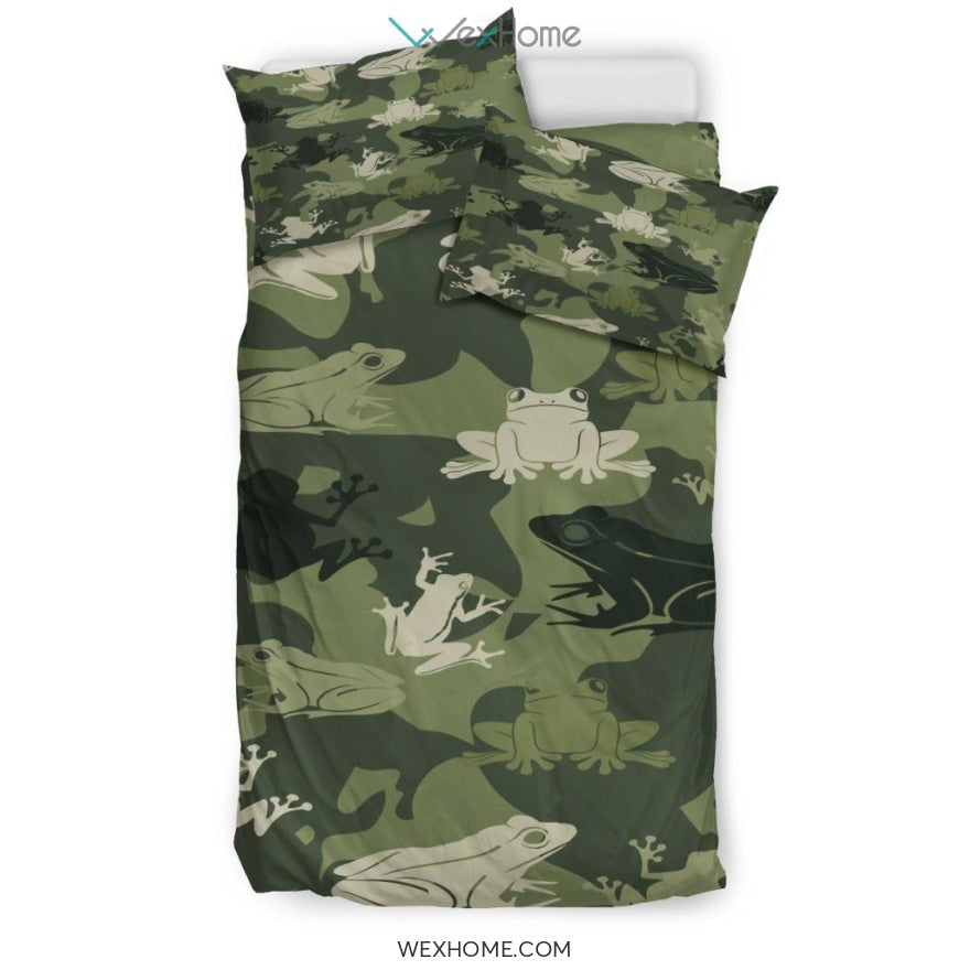 Quilt Camo Frog Bedding - Duvet Cover And Pillowcase Set - Unique Design Amazing Gift