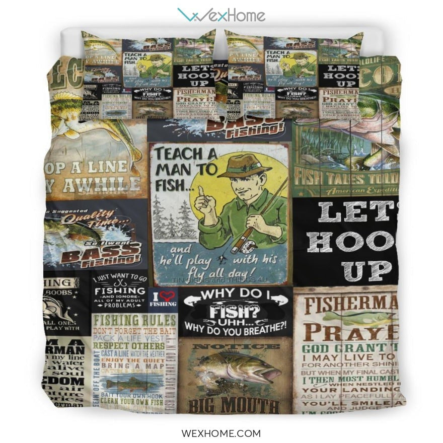 Quilt Fishing Bedding - Duvet Cover And Pillowcase Set - Unique Design Amazing Gift