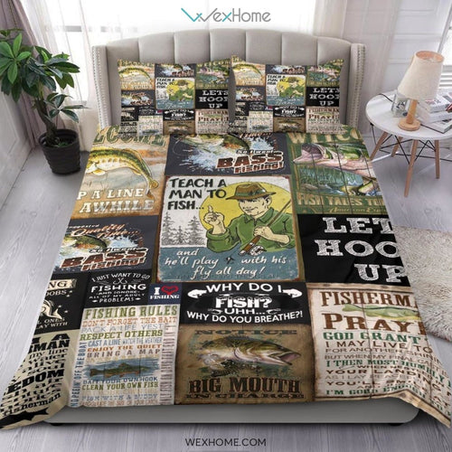 Quilt Fishing Bedding - Duvet Cover And Pillowcase Set - Unique Design Amazing Gift