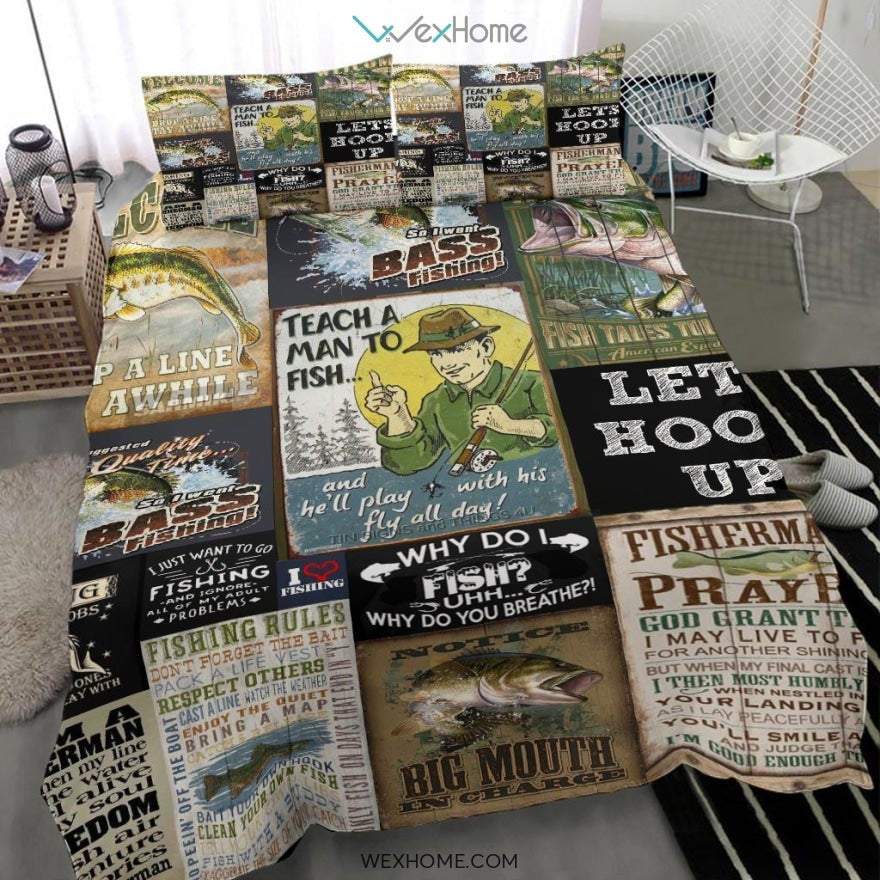Quilt Fishing Bedding - Duvet Cover And Pillowcase Set - Unique Design Amazing Gift