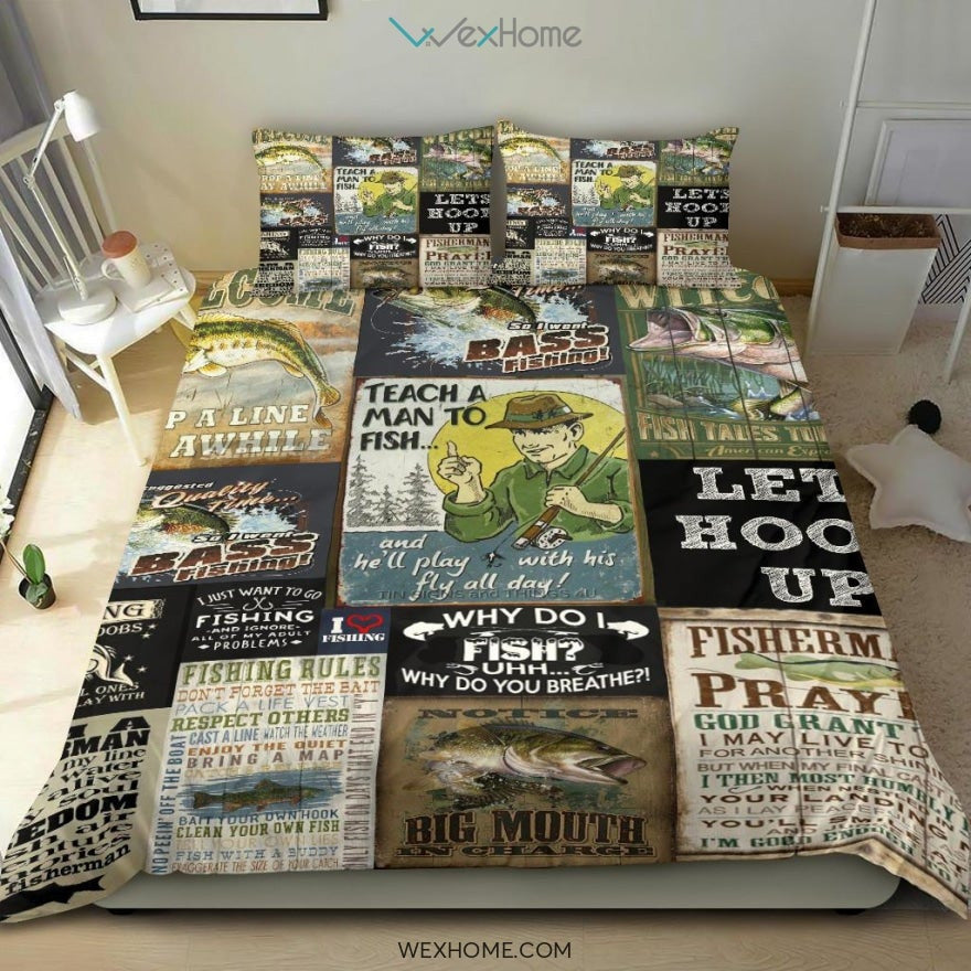 Quilt Fishing Bedding - Duvet Cover And Pillowcase Set - Unique Design Amazing Gift