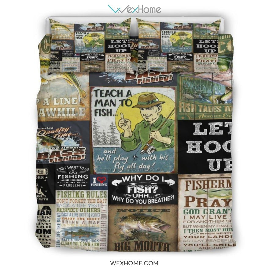 Quilt Fishing Bedding - Duvet Cover And Pillowcase Set - Unique Design Amazing Gift