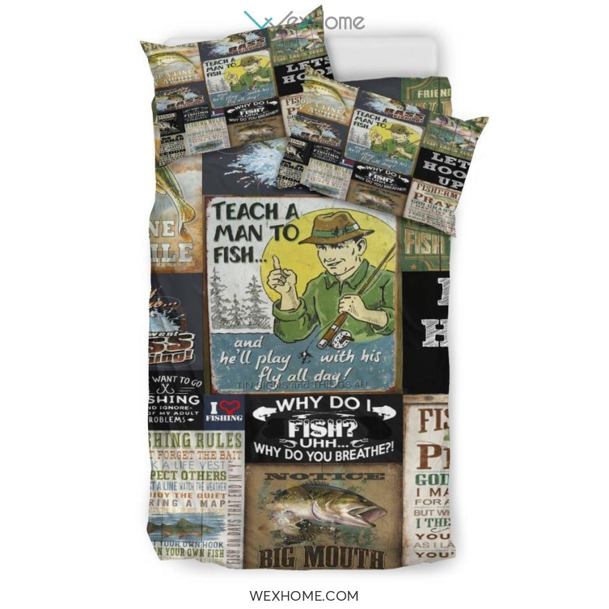 Quilt Fishing Bedding - Duvet Cover And Pillowcase Set - Unique Design Amazing Gift