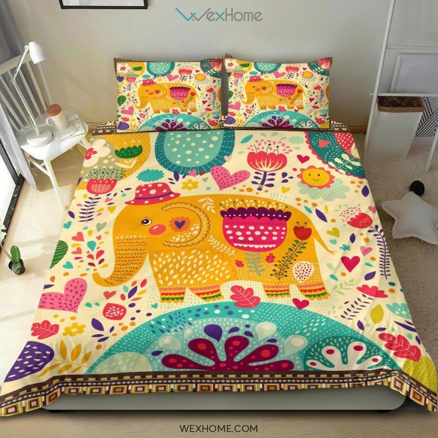 Elephant Art Bedding - Duvet Cover And Pillowcase Set - Unique Design Amazing Gift