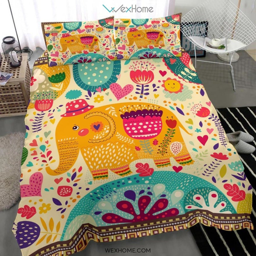 Elephant Art Bedding - Duvet Cover And Pillowcase Set - Unique Design Amazing Gift