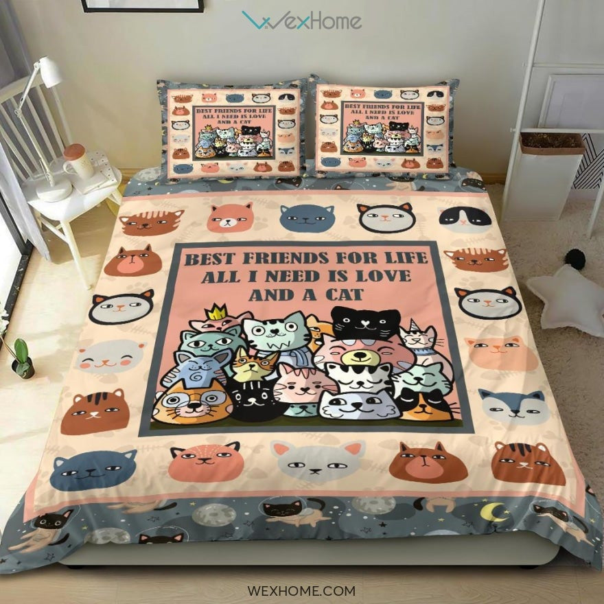 Cat Head Best Friend Bedding - Duvet Cover And Pillowcase Set - Unique Design Amazing Gift