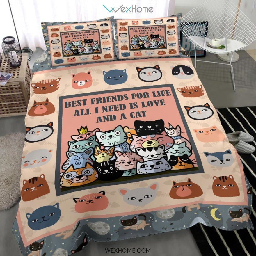 Cat Head Best Friend Bedding - Duvet Cover And Pillowcase Set - Unique Design Amazing Gift