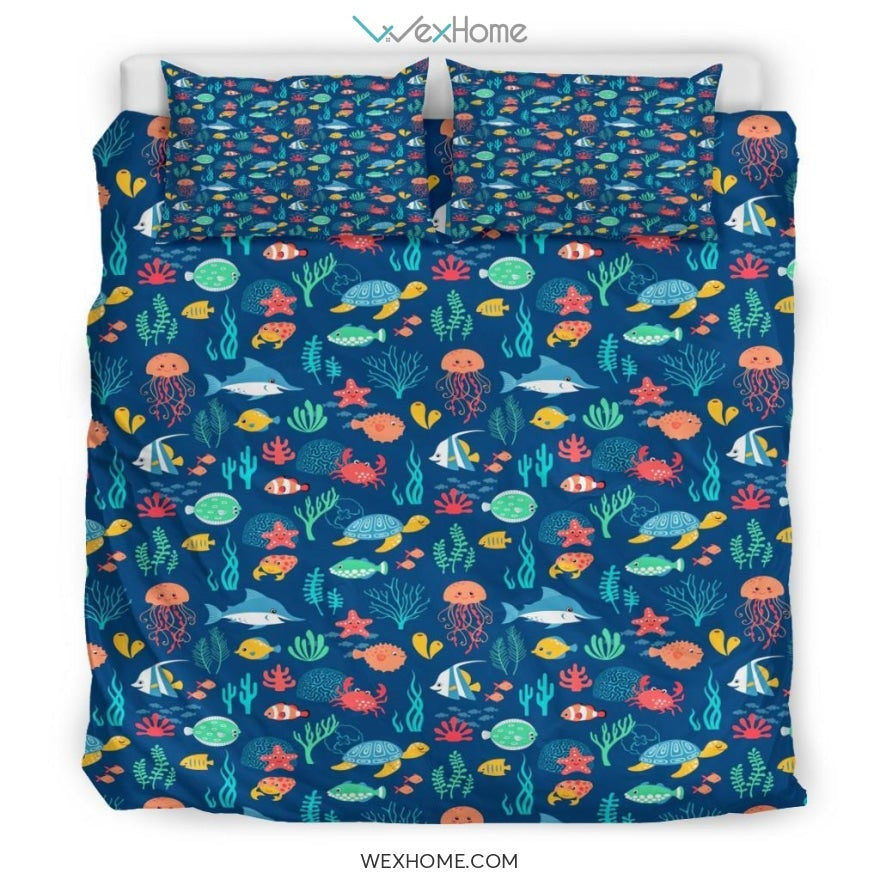 Ocean Pattern Quilt Bedding - Duvet Cover And Pillowcase Set - Unique Design Amazing Gift