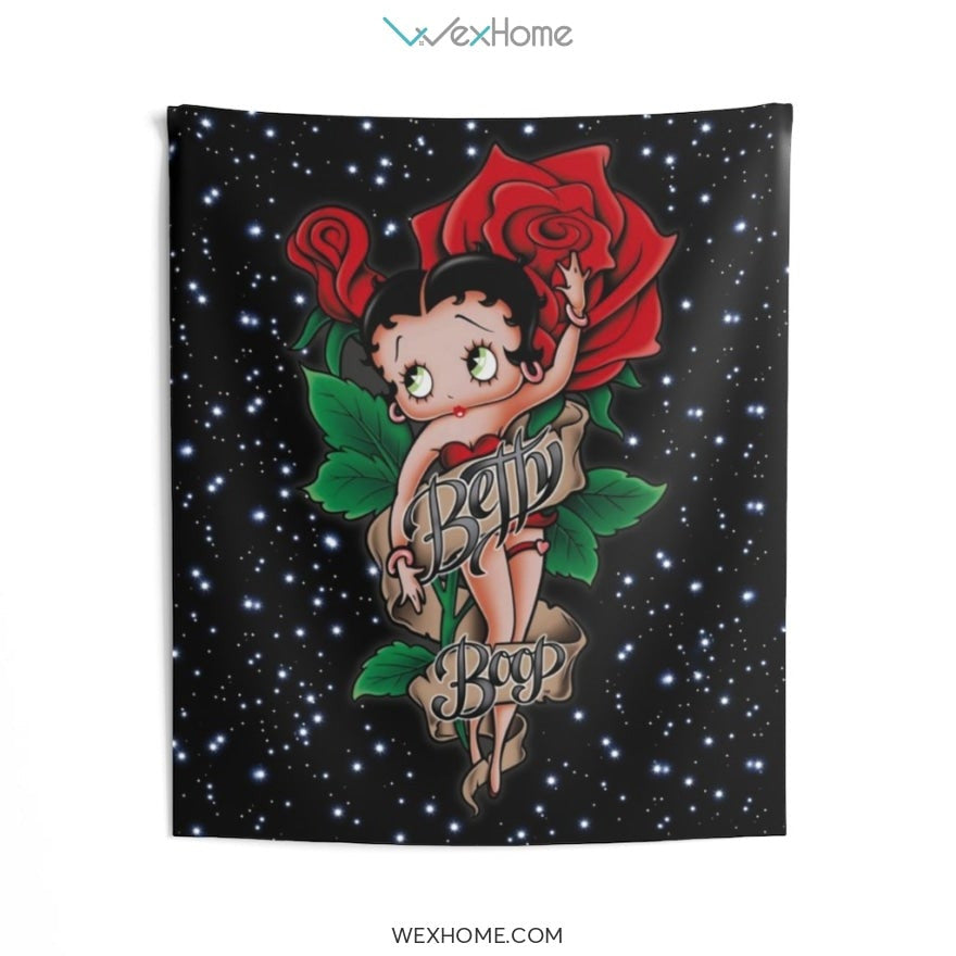 Betty Boop Cartoon Sexy Lady With Rose Indoor Wall Tapestries Unique Gift W1020