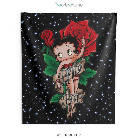 Betty Boop Cartoon Sexy Lady With Rose Indoor Wall Tapestries Unique Gift W1020