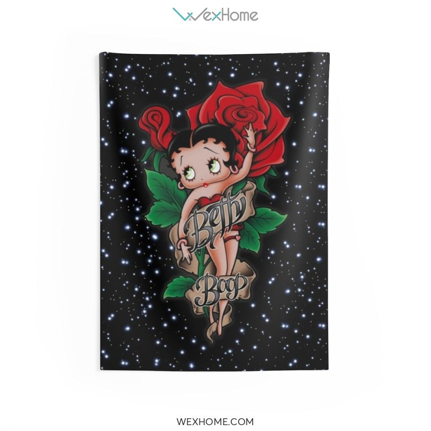 Betty Boop Cartoon Sexy Lady With Rose Indoor Wall Tapestries Unique Gift W1020