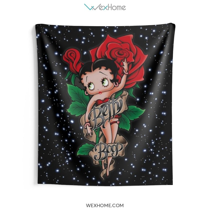 Betty Boop Cartoon Sexy Lady With Rose Indoor Wall Tapestries Unique Gift W1020