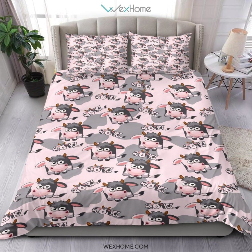 Cartoon Cow Pattern Bedding - Duvet Cover And Pillowcase Set - Unique Design Amazing Gift
