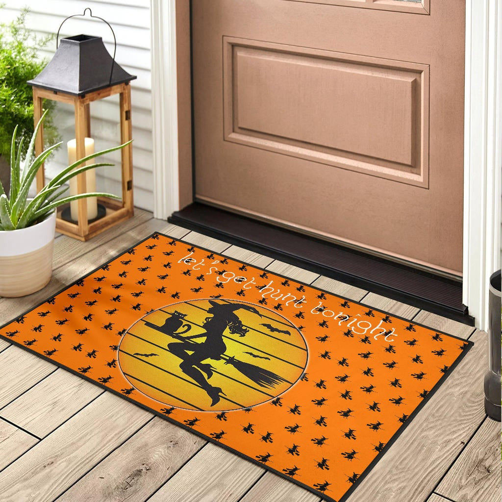 Halloween Door Mat | Witch On Broom And Cat Silhouette Patterns Door Mat Home Decor