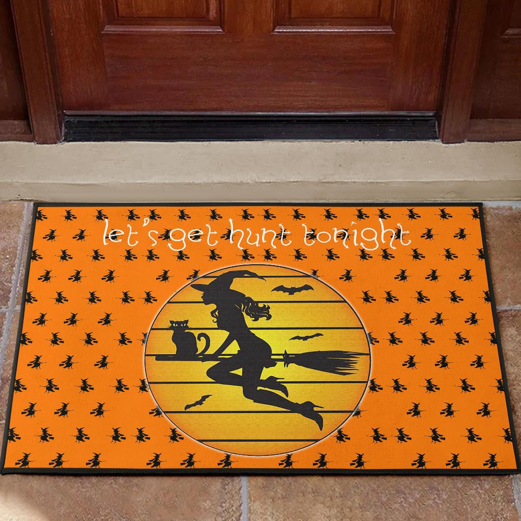 Halloween Door Mat | Witch On Broom And Cat Silhouette Patterns Door Mat Home Decor