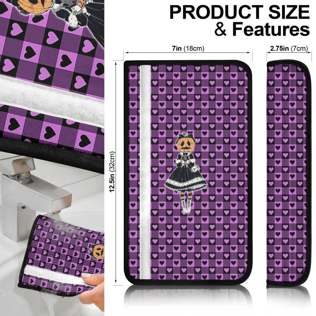 Halloween Seat Belt Covers | Maid Girl With Pumpkin Head Heart Patterns Belt Covers