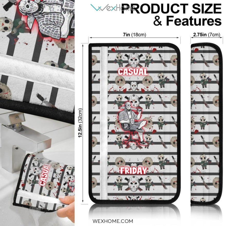 Horror Movie Seat Belt Covers | Jason Voorhees Resting Casual Friday Chibi Patterns Belt Covers