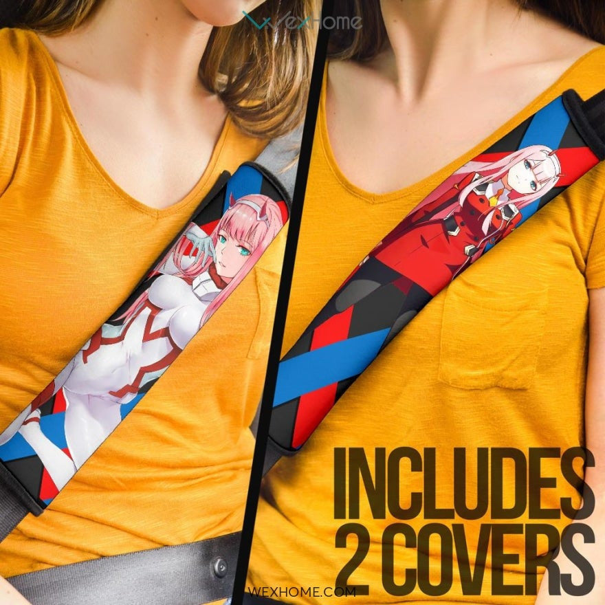 Darling In The Franxx Anime Seat Belt Covers | Zero Two Sexy Red And White Body Suit Belt Covers
