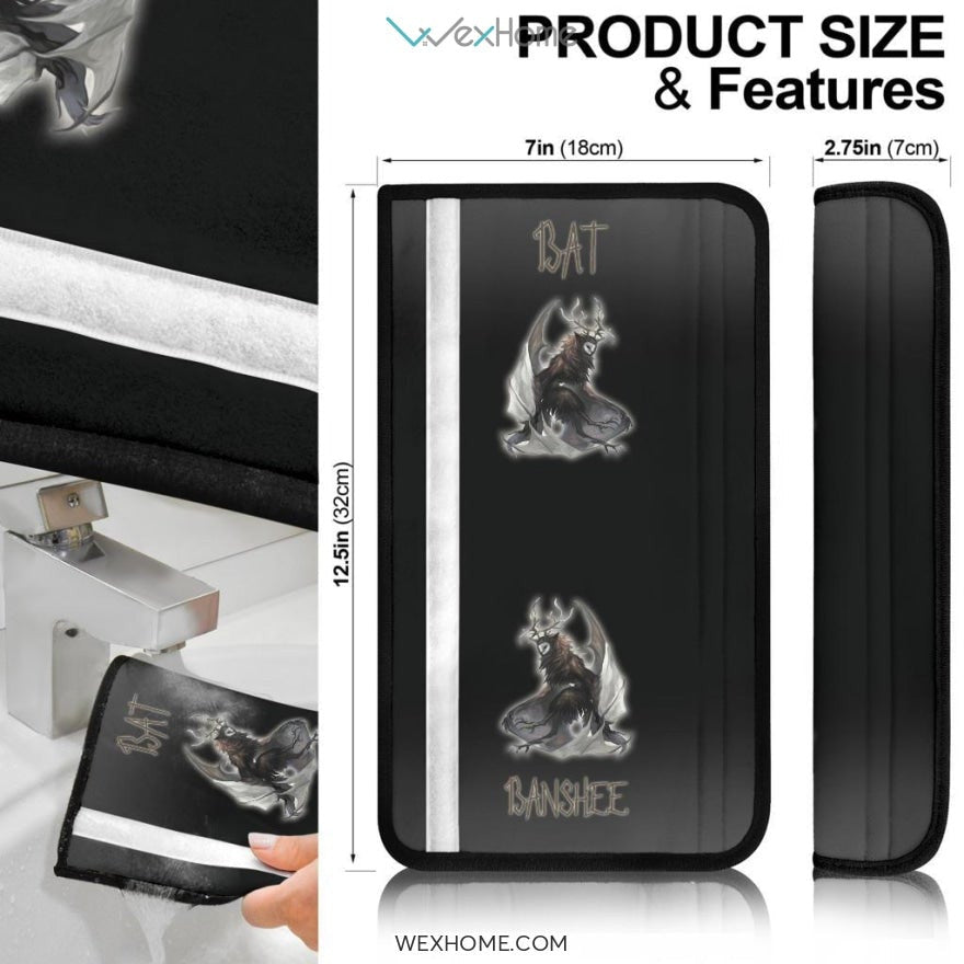 Horror Movie Seat Belt Covers | Bat Banshee Animal With Deer Antlers Artwork Belt Covers