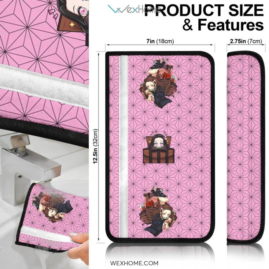 Demon Slayer Anime Seat Belt Covers | Nezuko Pretty Girl Moments Pink Background Belt Covers
