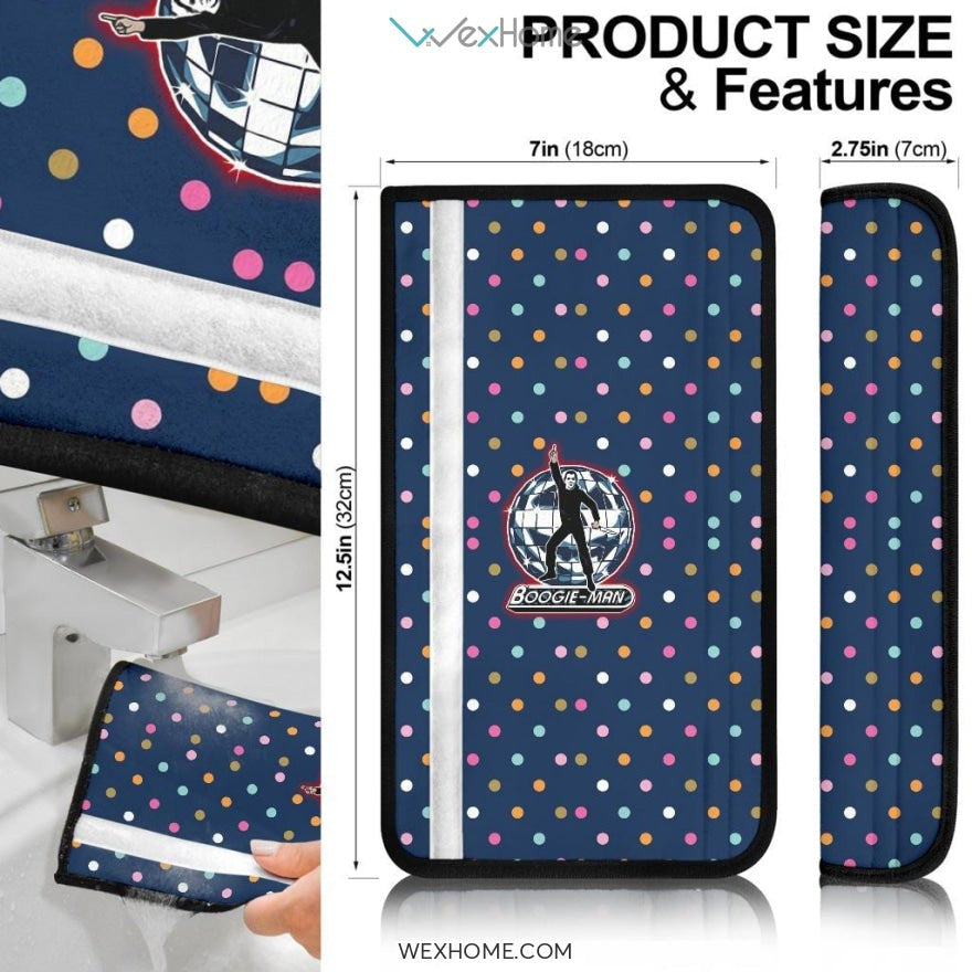 Horror Movie Seat Belt Covers | Michael Myers Dancing Boogie Face On Crystal Ball Belt Covers