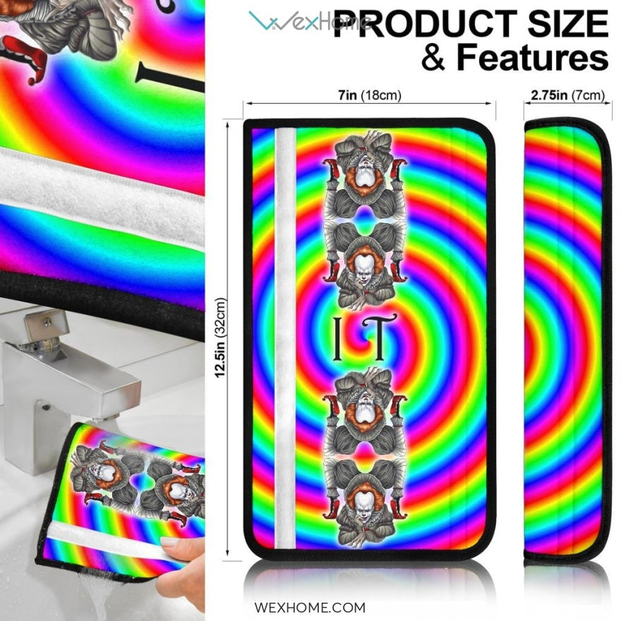 Horror Movie Seat Belt Covers | Evil IT Pennywise Rainbow Spiral Belt Covers