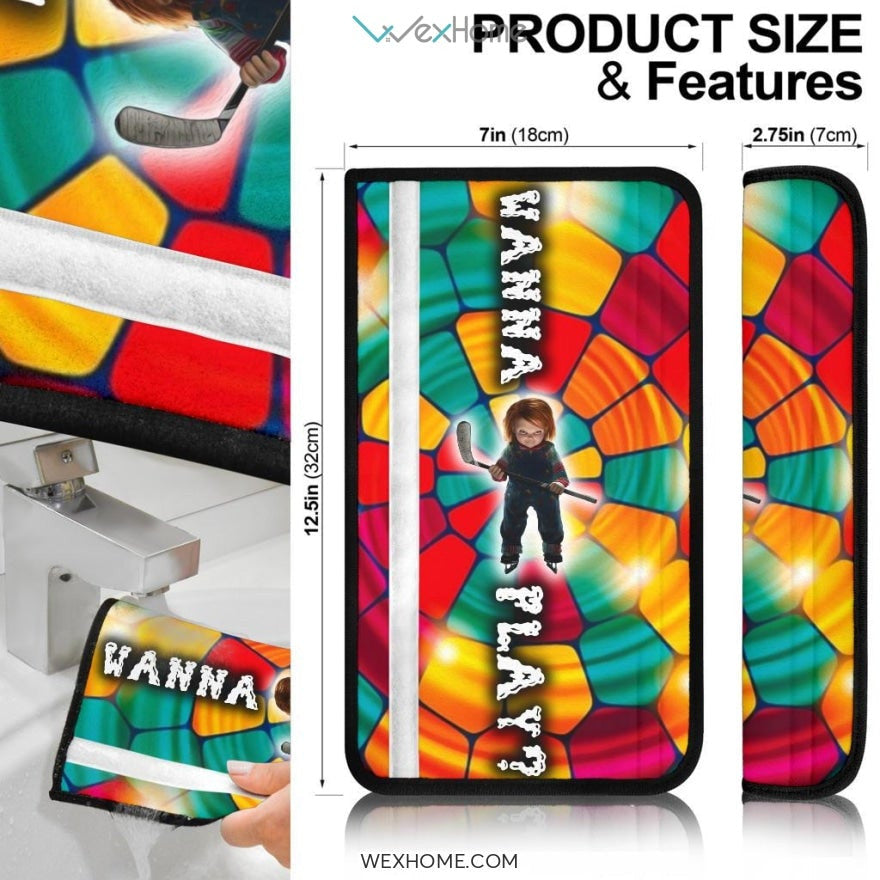 Horror Movie Seat Belt Covers | Chucky Wanna Play Mosaic Glass Belt Covers