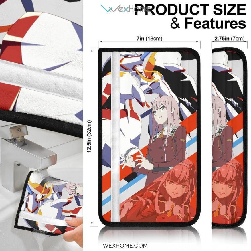 Darling In The Franxx Anime Seat Belt Covers | Strelizia Darling Red Zero Two With Blue Hiro Belt Covers