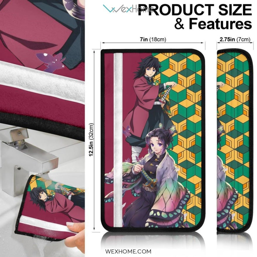 Demon Slayer Anime Seat Belt Covers | Giyuu And Shinobu Sweet Love Kiss Belt Covers