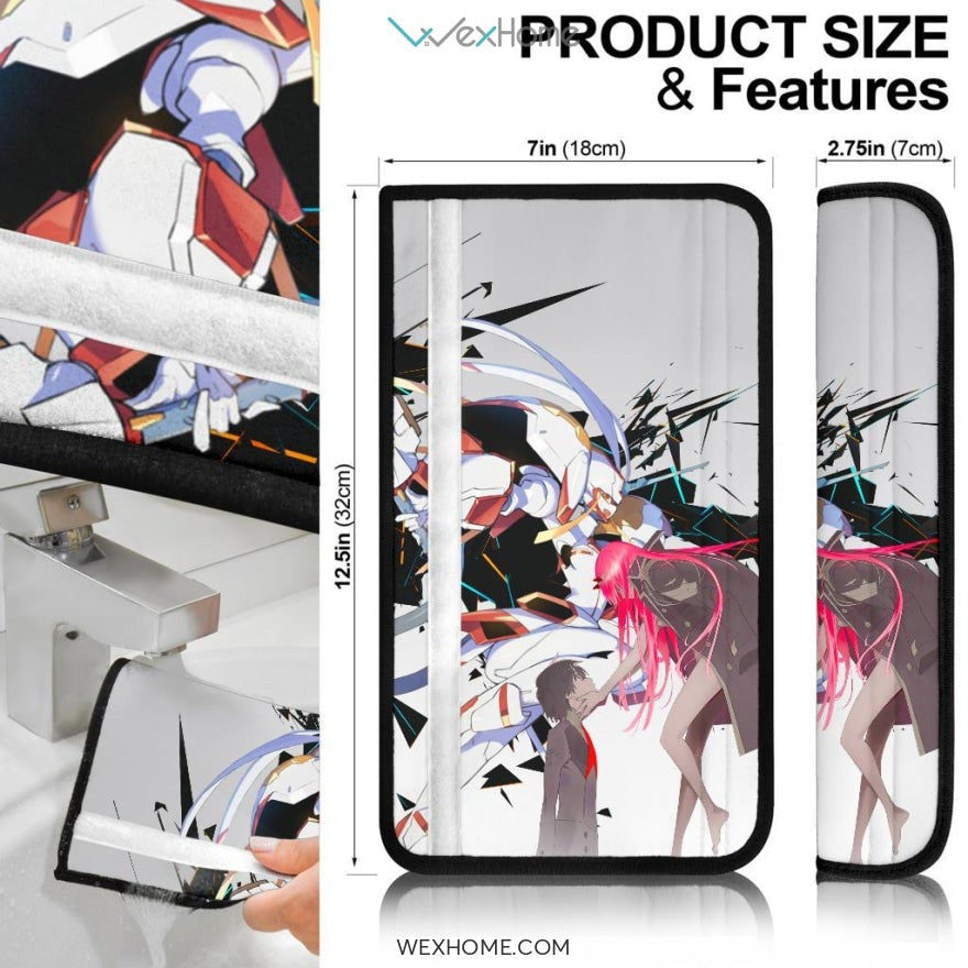 Darling In The Franxx Anime Seat Belt Covers | Strelizia Darling Fighting Zero Two And Hiro Goodbye Belt Covers