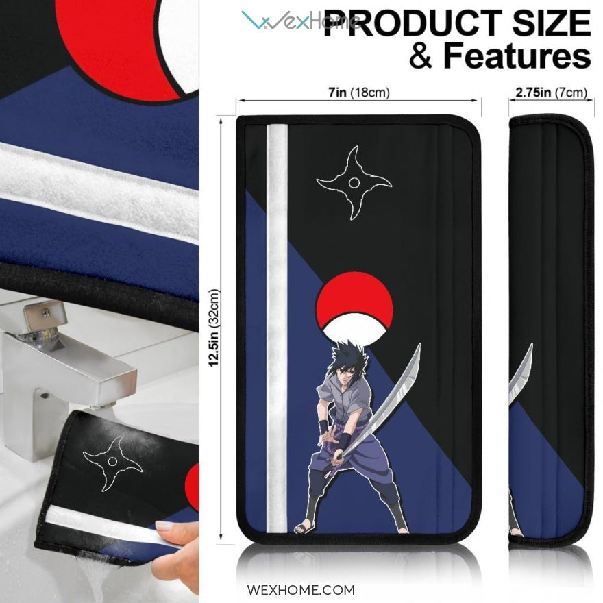 Naruto Anime Seat Belt Covers | Sasuke Sword Uchiha Symbol Shuriken Belt Covers