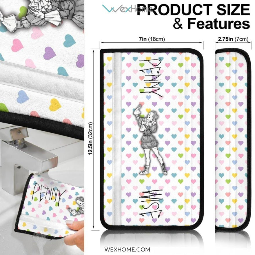 Horror Movie Seat Belt Covers | Black White Pennywise With Colorful Heart Patterns Belt Covers