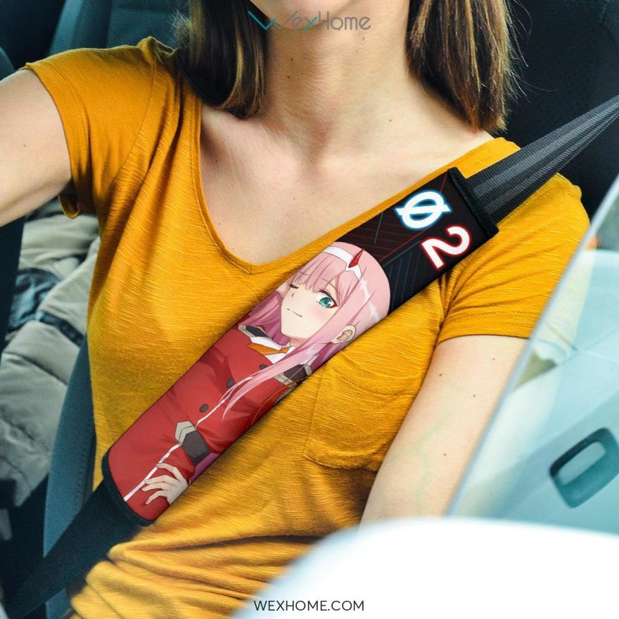 Darling In The Franxx Anime Seat Belt Covers | Zero Two Code 002 Neon Text Belt Covers