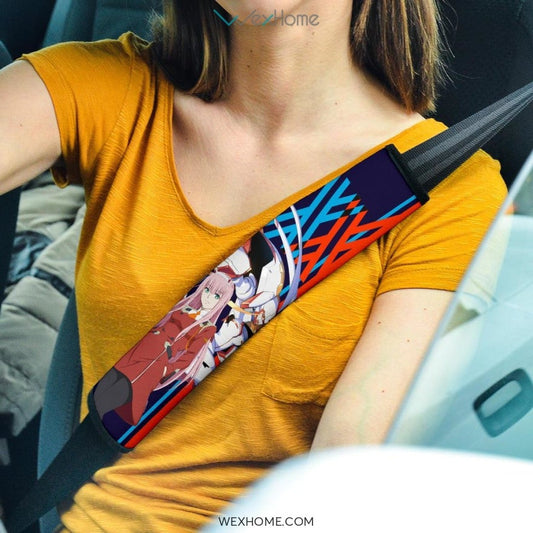Darling In The Franxx Anime Seat Belt Covers | Strelizia Darling With Zero Two Pretty Girl Standing Belt Covers