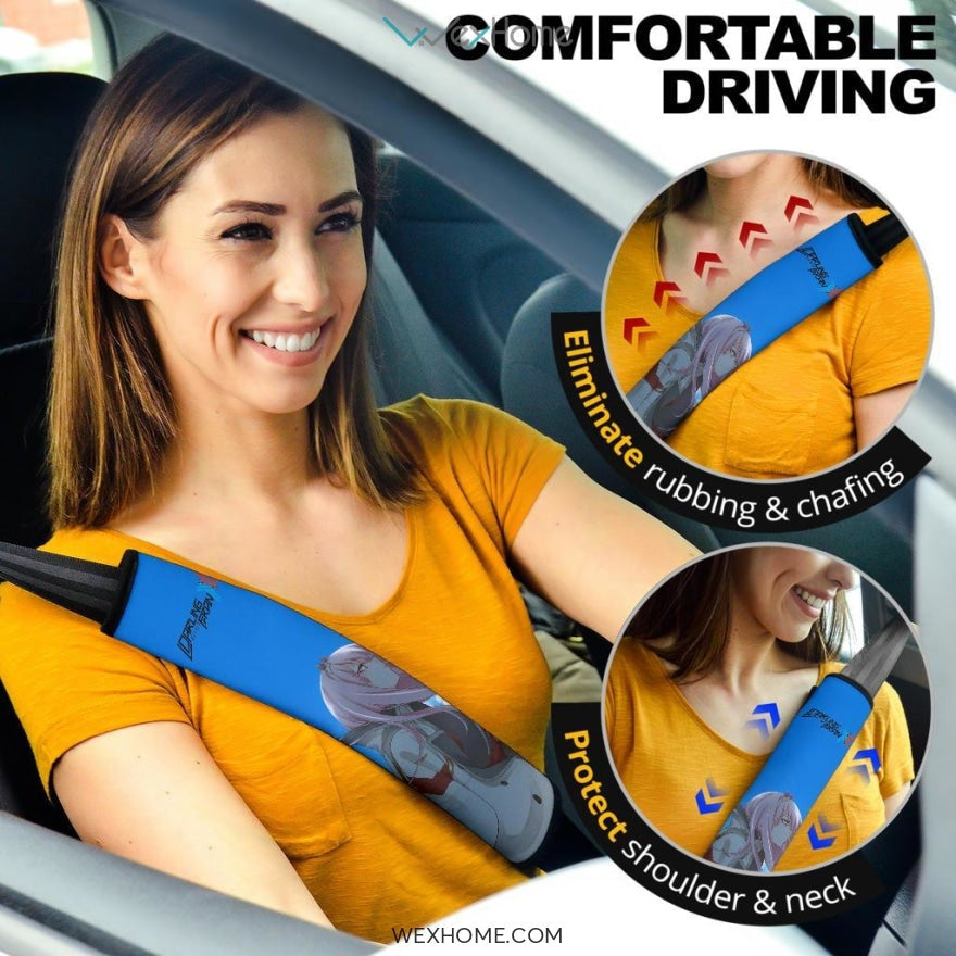 Darling In The Franxx Anime Seat Belt Covers | Sad Zero Two 002 With Strelitzia Darling In The Sky Belt Covers