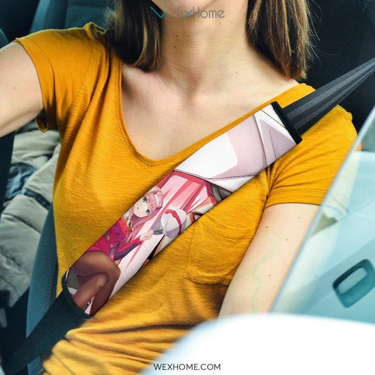 Darling In The Franxx Anime Seat Belt Covers | Pretty Captain Zero Two White Fanart Belt Covers