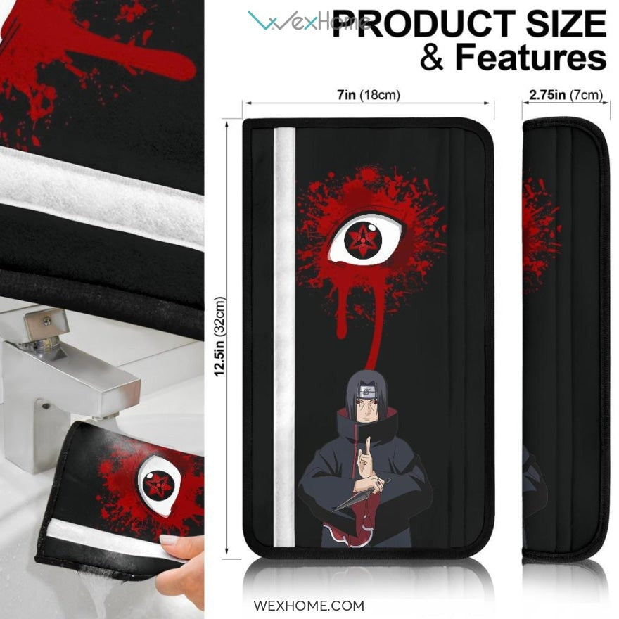 Naruto Anime Seat Belt Covers | Itachi Sitting On Throne Sharingan Eyes Belt Covers