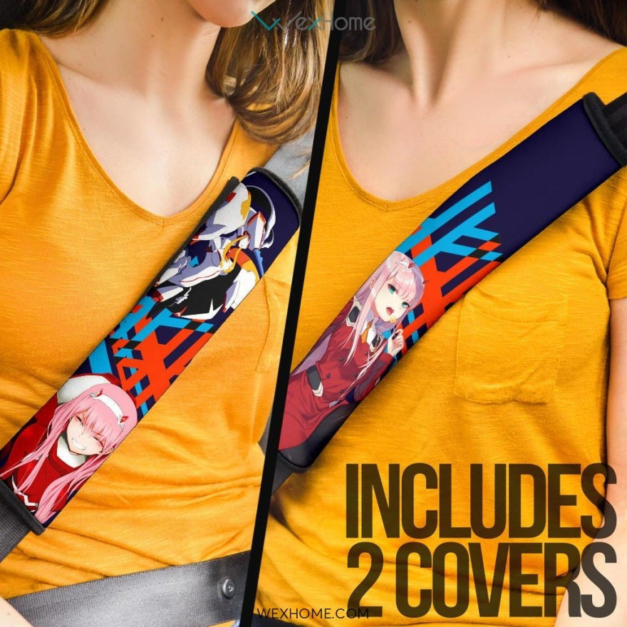 Darling In The Franxx Anime Seat Belt Covers | Strelizia Darling With Zero Two Cute Smiling Belt Covers