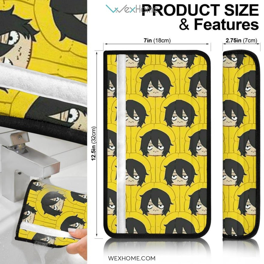 My Hero Academia Anime Seat Belt Covers | MHA Shouta Tired Face Patterns Yellow Belt Covers