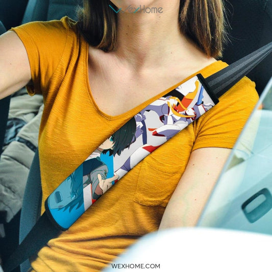 Darling In The Franxx Anime Seat Belt Covers | Strelizia Darling Red Zero Two With Blue Hiro Couple Belt Covers