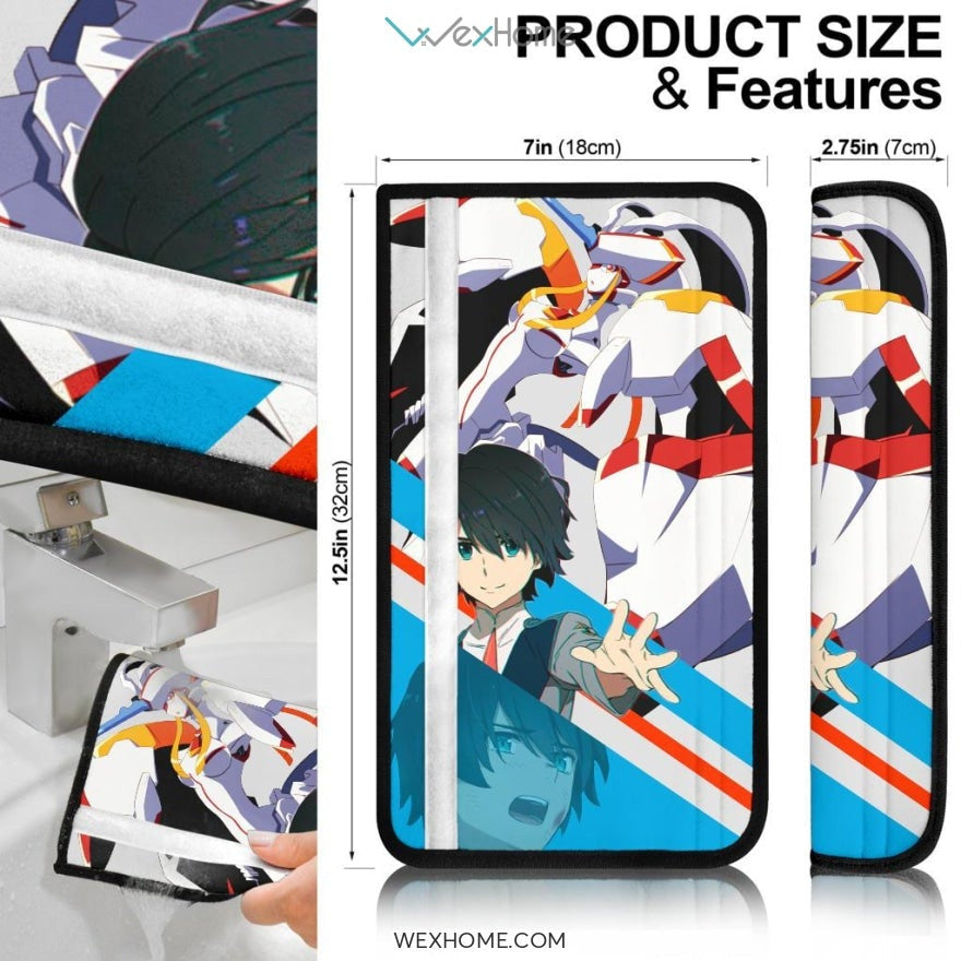 Darling In The Franxx Anime Seat Belt Covers | Strelizia Darling Red Zero Two With Blue Hiro Couple Belt Covers
