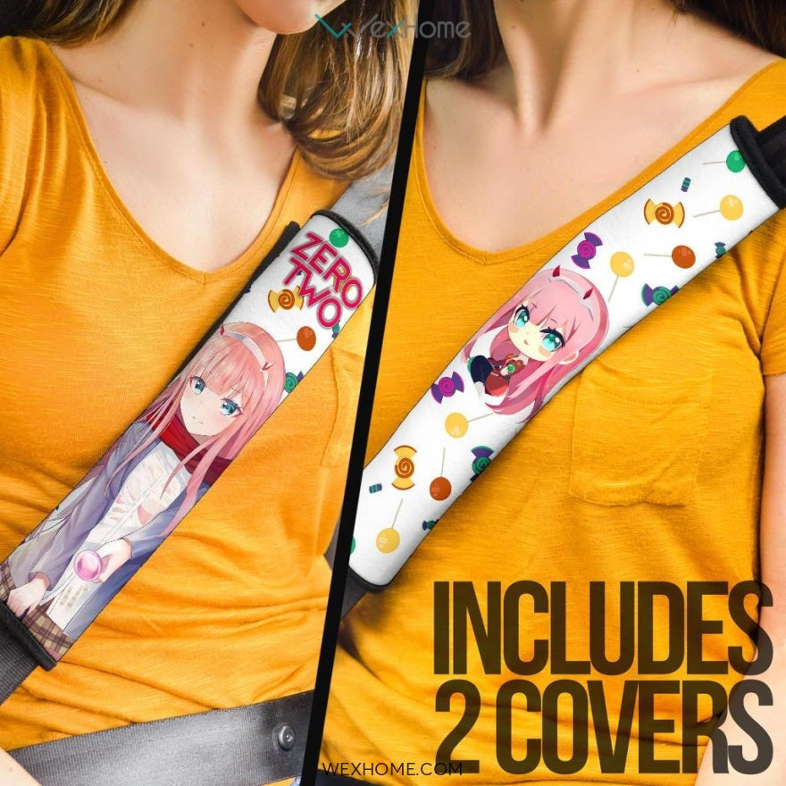 Darling In The Franxx Anime Seat Belt Covers | Zero Two School Girl Candy Belt Covers