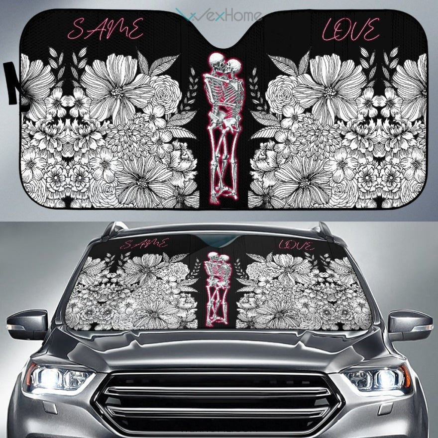 Same Love Skeleton Hug Flower Garden Black White Sun Shade