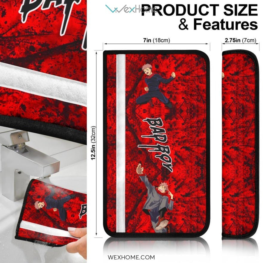 Jujutsu Kaisen Anime Seat Belt Covers | Bad Boy Yuji Blood Background Belt Covers