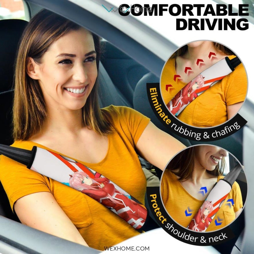 Darling In The Franxx Anime Seat Belt Covers | Pretty Zero Two And Strelitzia Darling Artwork Belt Covers