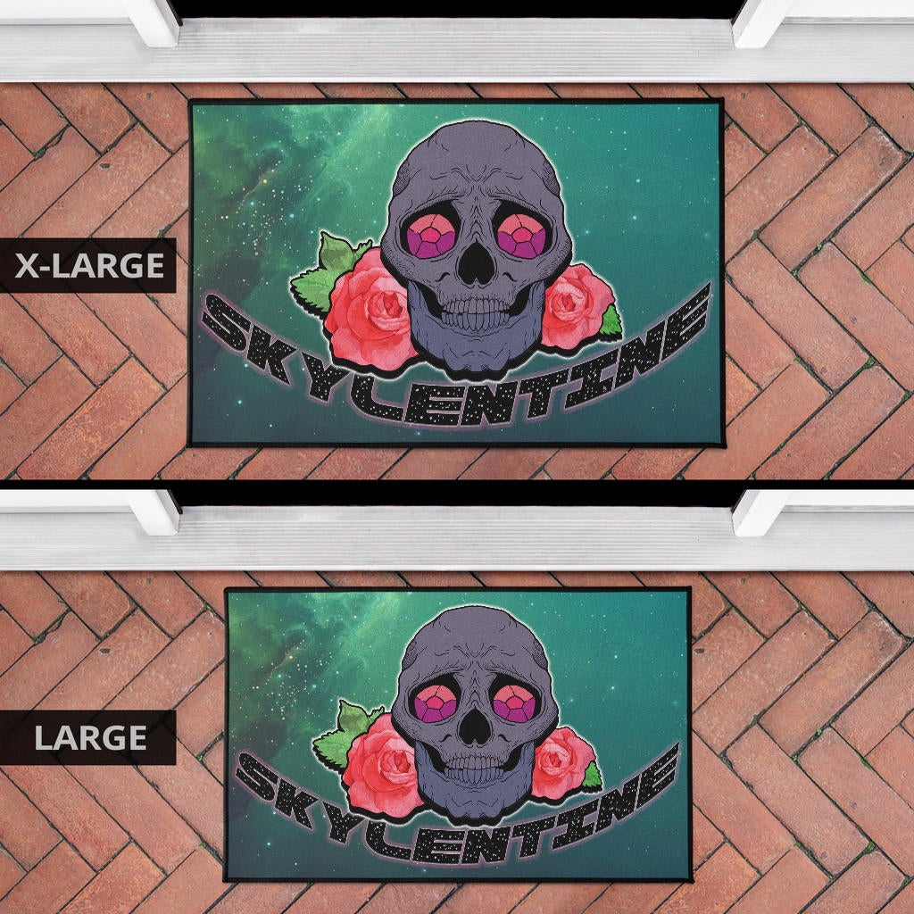 Valentine Door Mat - Skull With Roses Green Galaxy Sky Skylentine Door Mat Home Decor